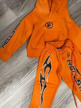 Kids Orange Hooded Sweatshirt & Jogger Set